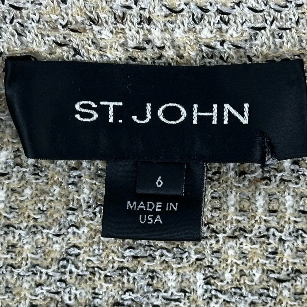 St. John Collection Cream & Tan Tweed Knit Blazer Single Button Size 6 USA